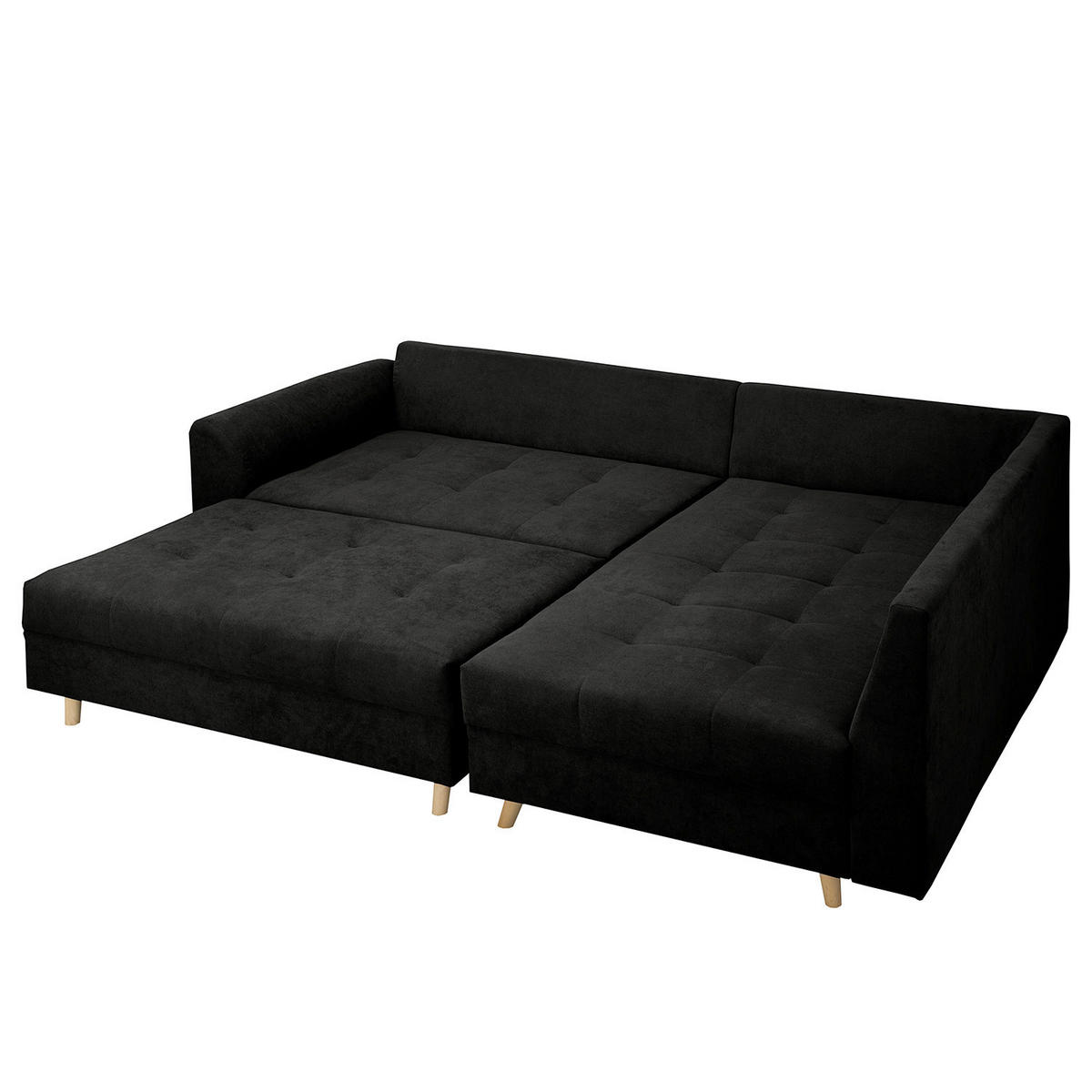 ECKSOFA inkl. Hocker Ariella in Mikrofaser Schwarz  161/231 cm  - Schwarz/Naturfarben, Design, Holz/Textil (161/231cm) - Livetastic