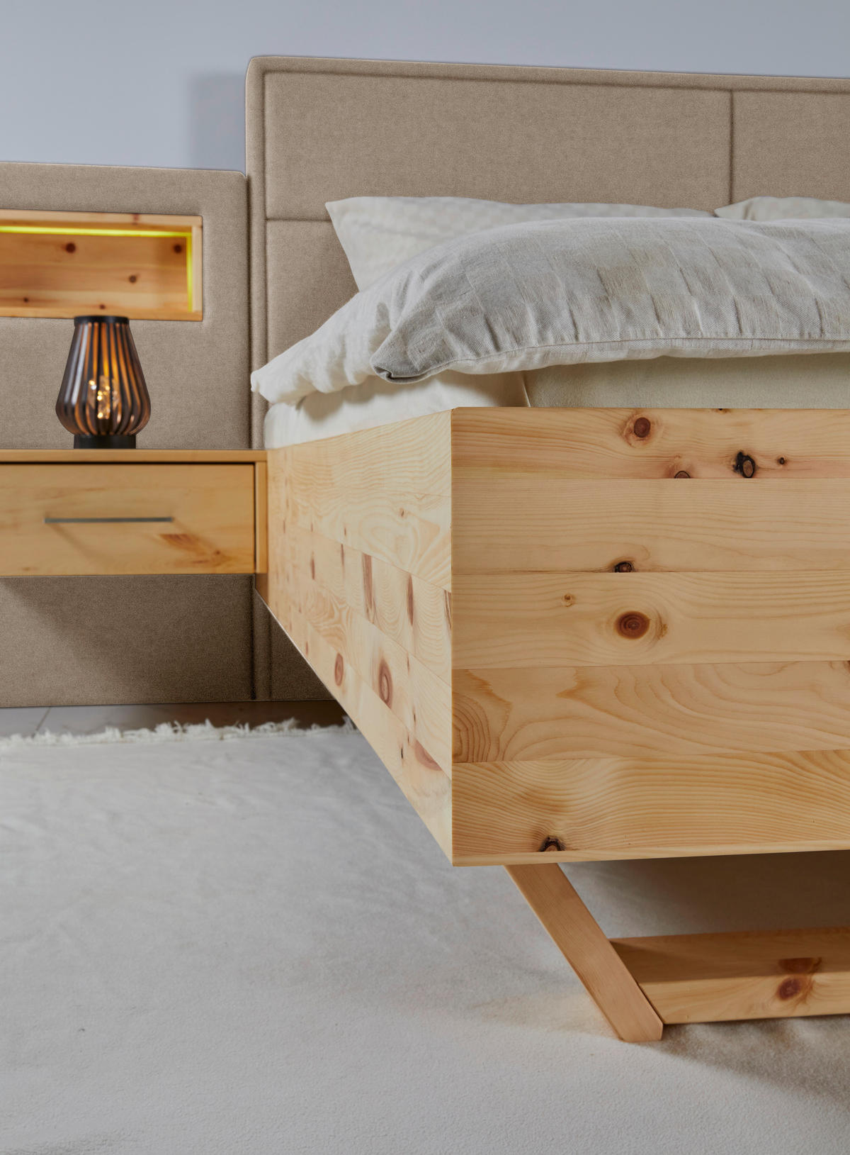 BETT 160/200 cm  Zirbelkieferfarben, Dunkelbraun   - Zirbelkieferfarben/Dunkelbraun, Natur, Holz/Textil (160/200cm) - Valnatura