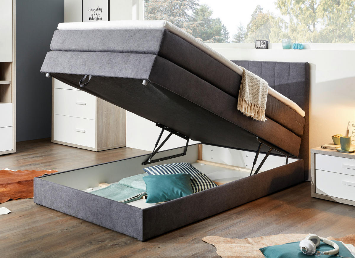 BOXSPRINGBETT 120/200 cm  in Anthrazit  - Anthrazit/Schwarz, Design, Kunststoff/Textil (120/200cm) - Xora