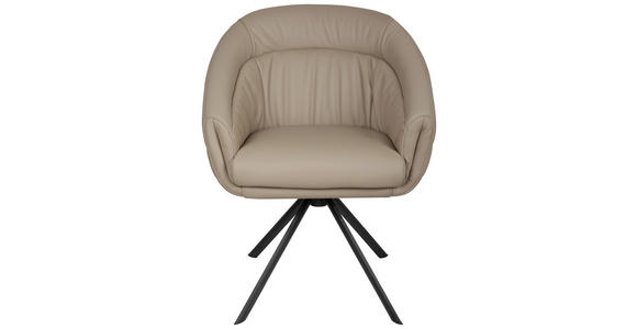 ARMLEHNSTUHL  in Eisen Echtleder pigmentiert  - Taupe/Schwarz, Design, Leder/Metall (62/82/64cm) - Belluti