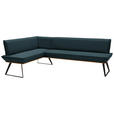 ECKBANK 183/243 cm Lederlook Schwarz, Eichefarben, Petrol Eiche massiv Metall   - Eichefarben/Petrol, Design, Holz/Textil (183/243cm) - Voleo