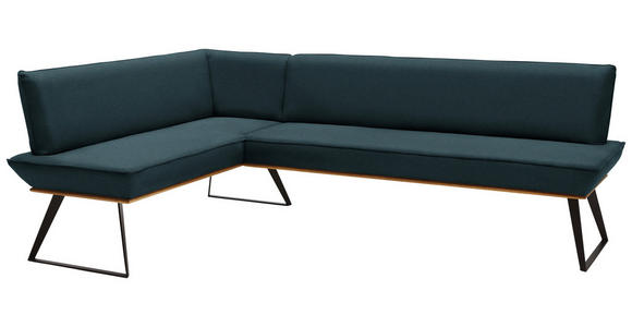 ECKBANK 183/243 cm Lederlook Schwarz, Eichefarben, Petrol Eiche massiv Metall - Eichefarben/Petrol, Design, Holz/Textil (183/243cm) - Voleo