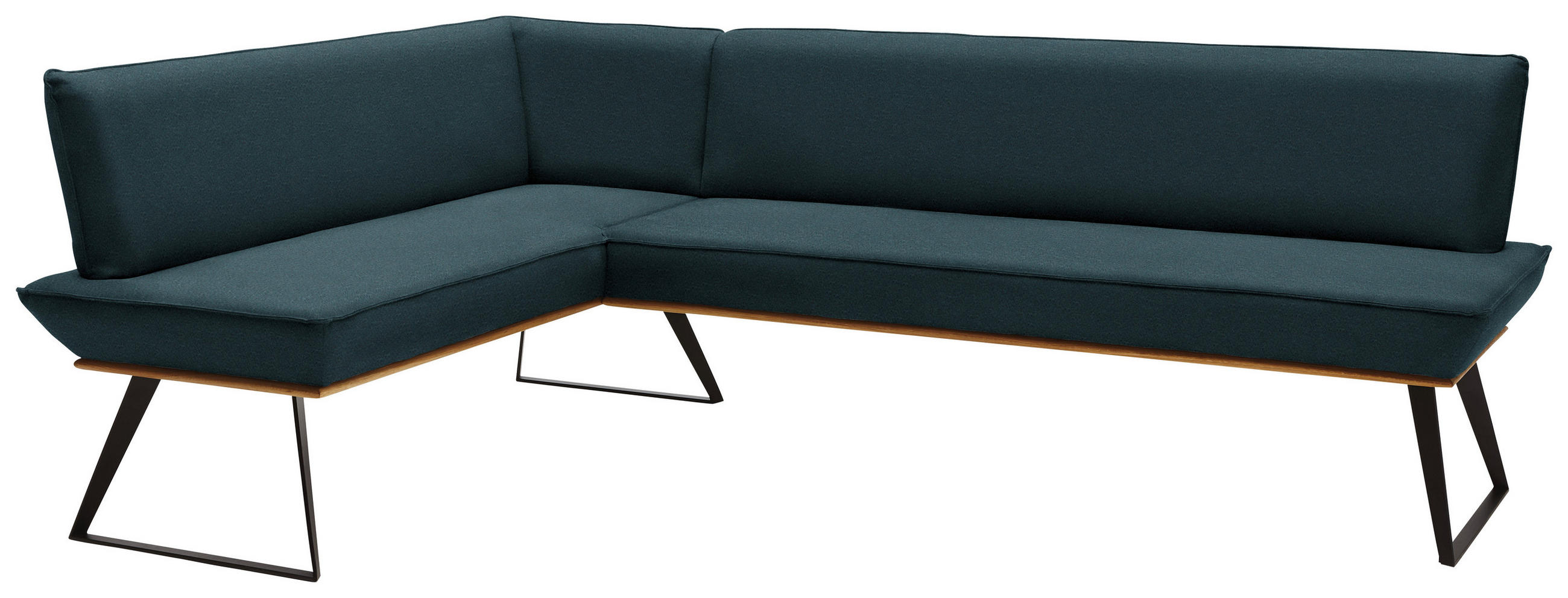 ECKBANK 183/243 cm Lederlook Schwarz, Eichefarben, Petrol Eiche massiv Metall   - Eichefarben/Petrol, Design, Holz/Textil (183/243cm) - Voleo