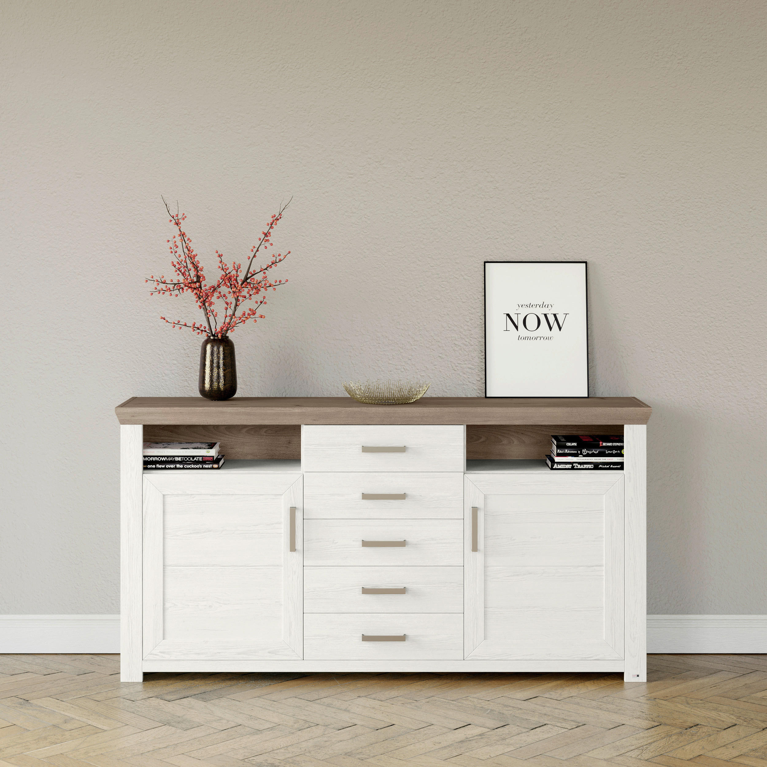 SIDEBOARD  in 184,1/94,6/44,2 cm  - Eichefarben/Weiß, Design, Holzwerkstoff/Metall (184,1/94,6/44,2cm) - SetOne by Musterring