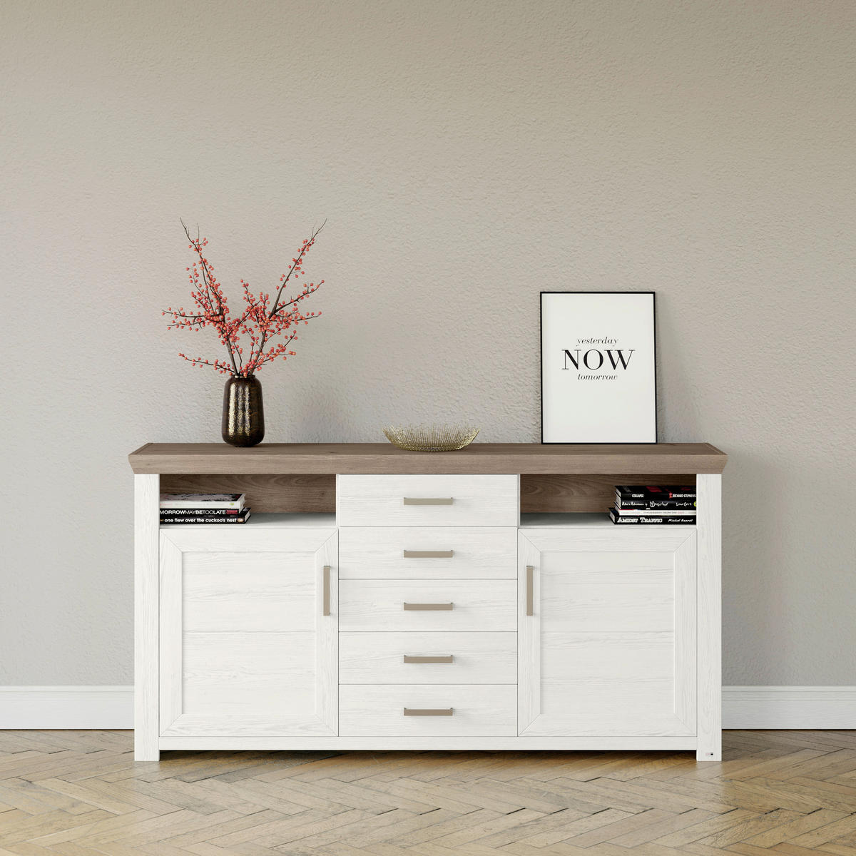 SIDEBOARD  in 184,1/94,6/44,2 cm  - Eichefarben/Weiß, Design, Holzwerkstoff/Metall (184,1/94,6/44,2cm) - SetOne by Musterring