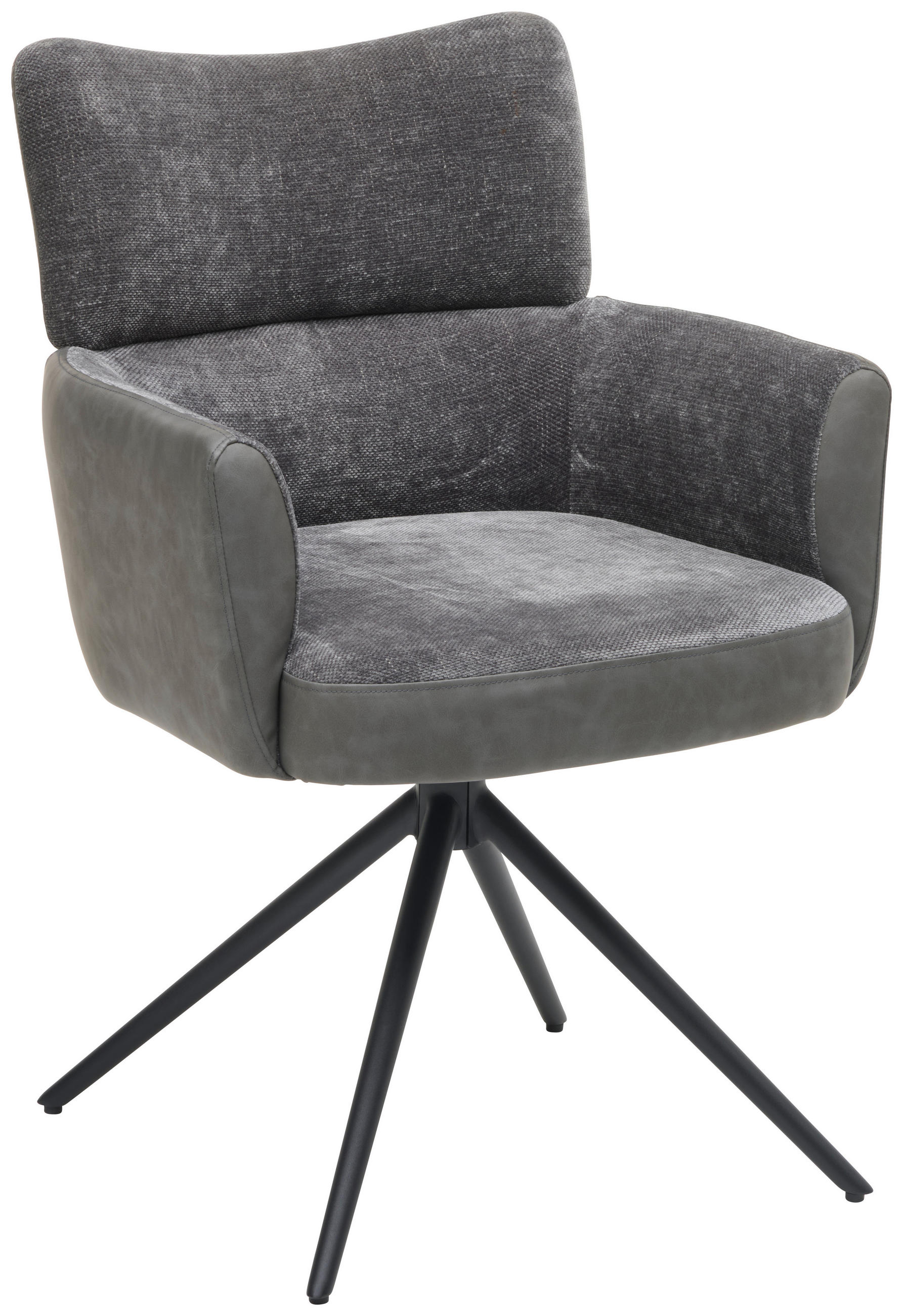 ARMLEHNSTUHL  in Eisen Lederlook, Webstoff  - Schwarz/Grau, KONVENTIONELL, Textil/Metall (58/84/64cm) - MID.YOU