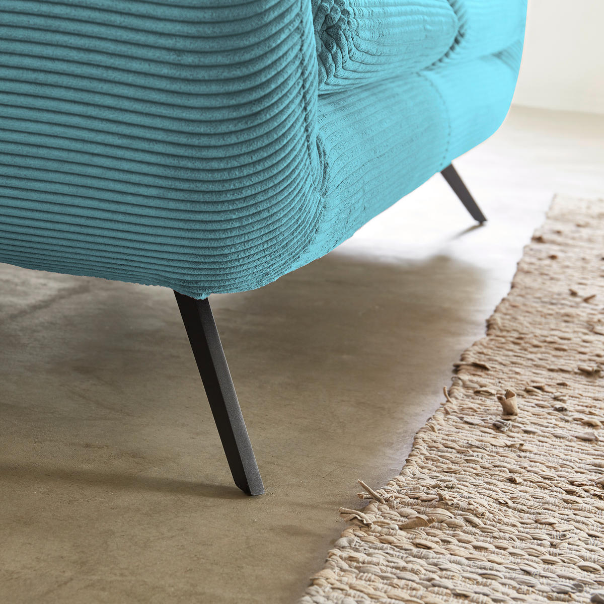 CHESTERFIELD-SOFA Cord Petrol  - Petrol/Schwarz, MODERN, Textil/Metall (160/94/95cm) - Pure Home Lifestyle