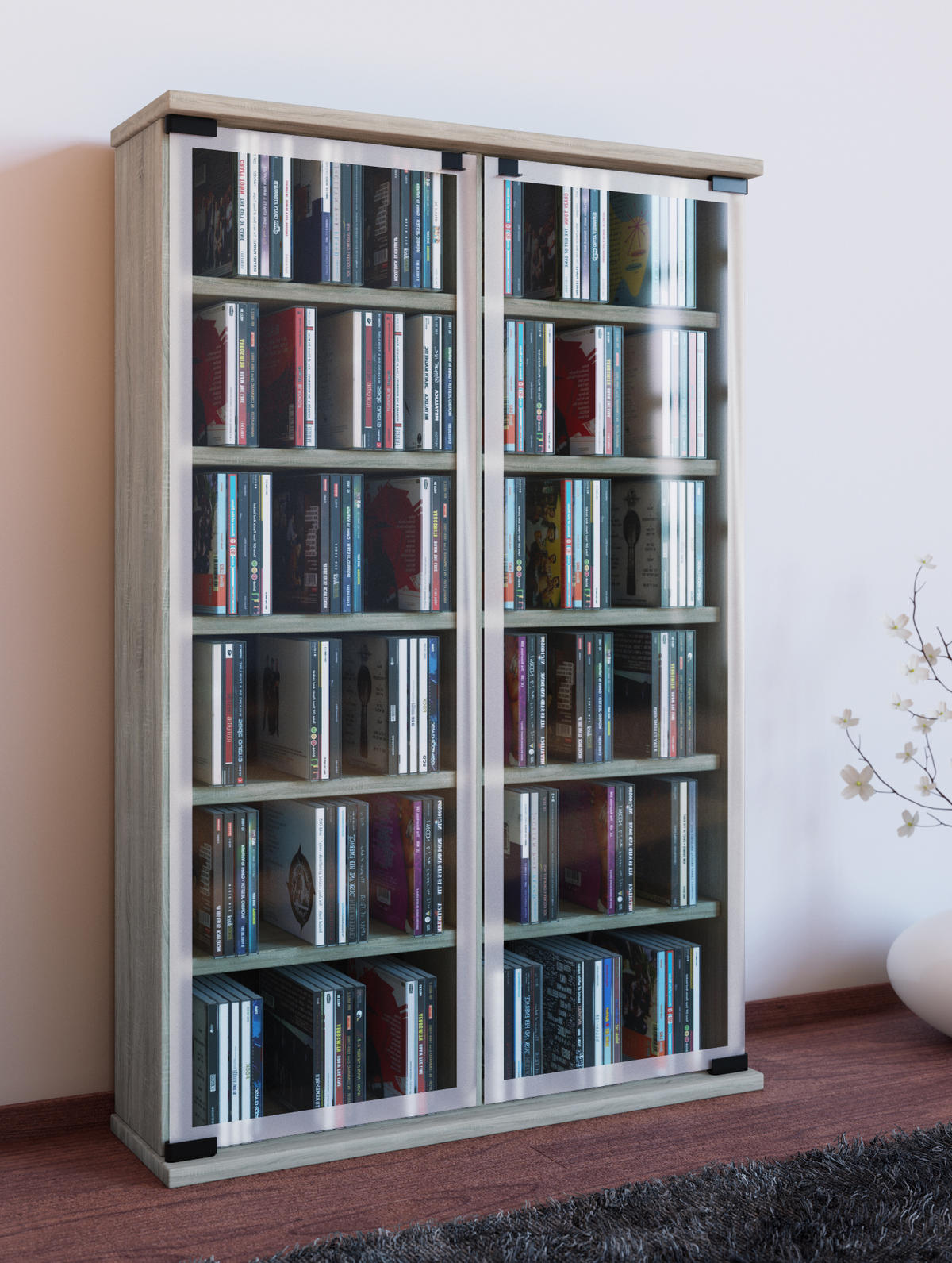 CD Regal in Eichefarbe - Eichefarben, Konventionell, Glas/Holzwerkstoff (60/92/18cm) - MID.YOU