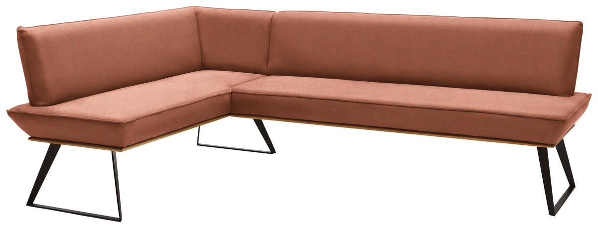 ECKBANK 163/243 cm Lederlook Schwarz, Eichefarben, Rotbraun Eiche massiv Metall   - Rotbraun/Eichefarben, Design, Holz/Textil (163/243cm) - Voleo