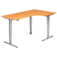 ECKSCHREIBTISCH  Silberfarben, Buchefarben elektrisch höhenverstellbar  - Silberfarben/Buchefarben, KONVENTIONELL, Holzwerkstoff/Metall (200/63,5-128,5/120cm) - Venda