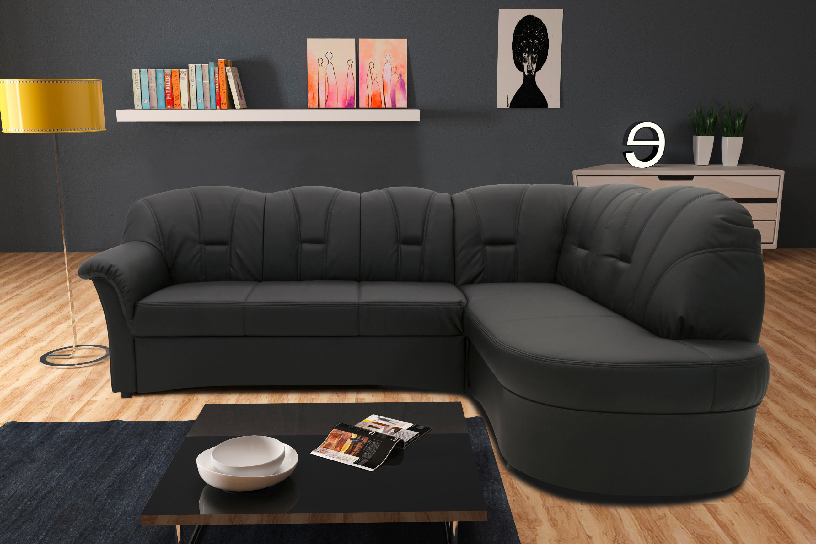Thumbnail - Mid.you Ecksofa, Schwarz, Textil, Uni, 4-Sitzer, L-Form, 243x180 cm, Made in EU, FSC Mix, Schlafen auf Sitzhöhe, Rücken ...
