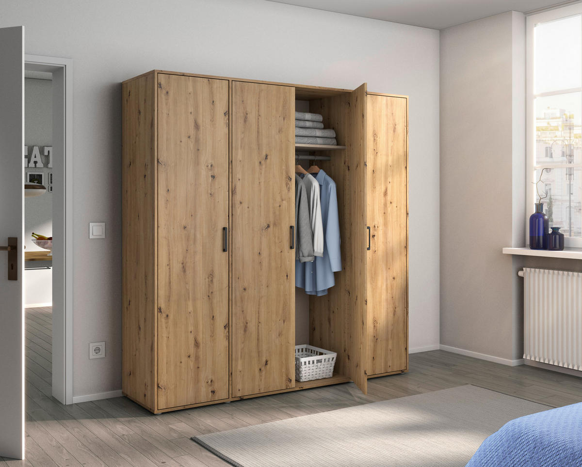 DREHTÜRENSCHRANK in Eiche Artisan  - Eiche Artisan/Grau, Modern, Holzwerkstoff/Kunststoff (187/194/53cm) - Rauch Möbel