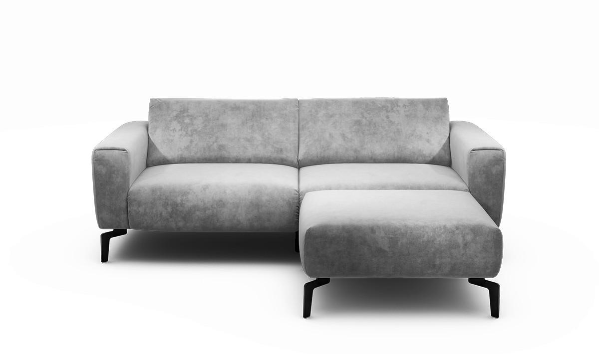 2,5-Sitzer inkl. Hocker Samt Hellgrau  - Hellgrau/Schwarz, Design, Textil/Metall (220/86/86-94cm) - SENSOO