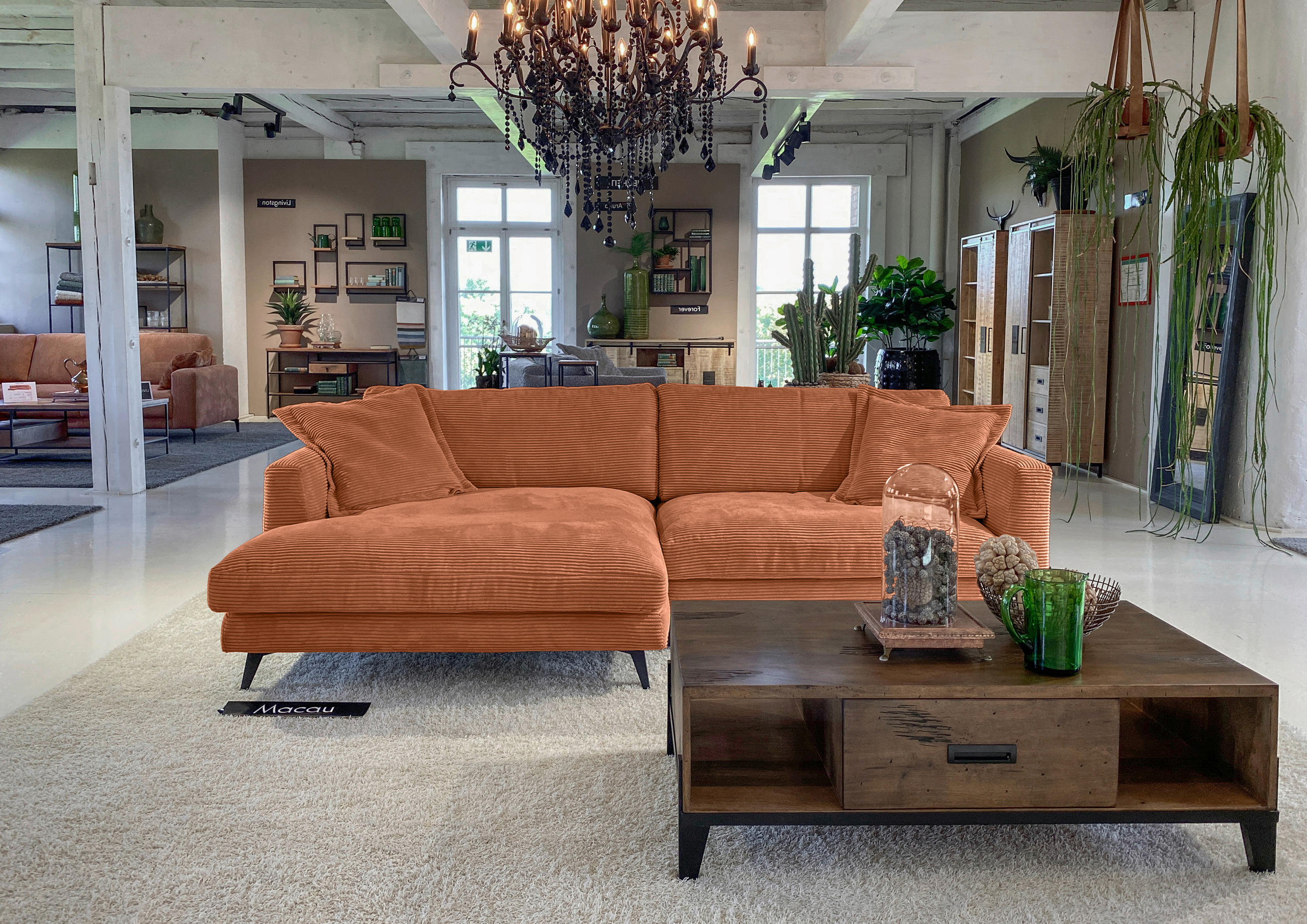 ECKSOFA Rostfarben Cord  - Rostfarben/Schwarz, LIFESTYLE, Textil/Metall (140/270cm) - Landscape