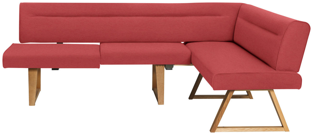 ECKBANK 230/170 cm Mikrofaser, Lederlook (vegan) Rot, Eichefarben Wildeiche massiv   - Eichefarben/Rot, KONVENTIONELL, Holz/Textil (230/170cm) - Moderano