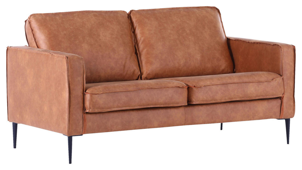 2-SITZER-SOFA  in Mikrofaser Cognac  - Cognac/Schwarz, KONVENTIONELL, Textil/Metall (165/66/93cm) - Ambia Home