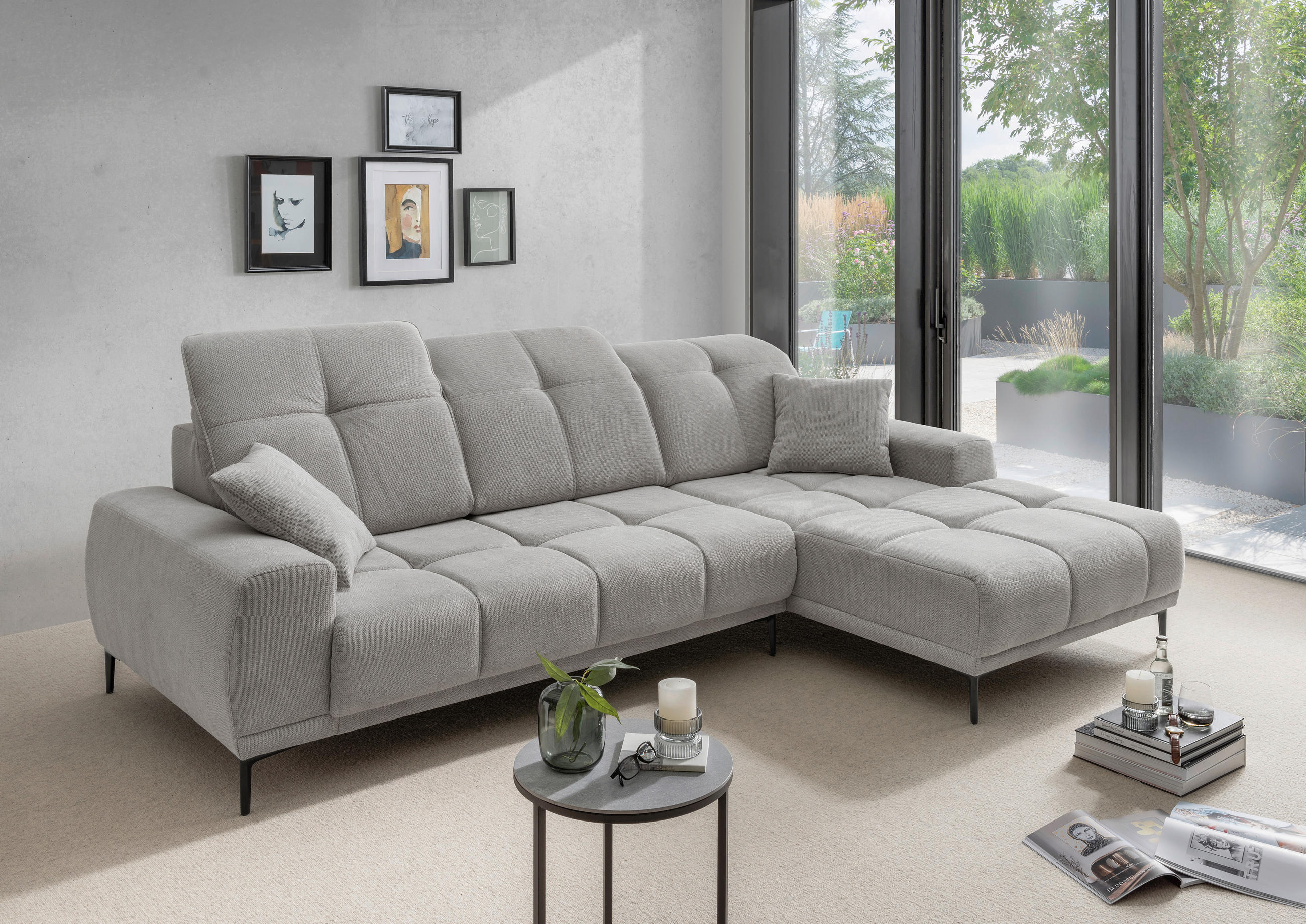 ECKSOFA Chenille Grau  - Schwarz/Grau, Basics, Textil/Metall (292/187cm) - Livetastic