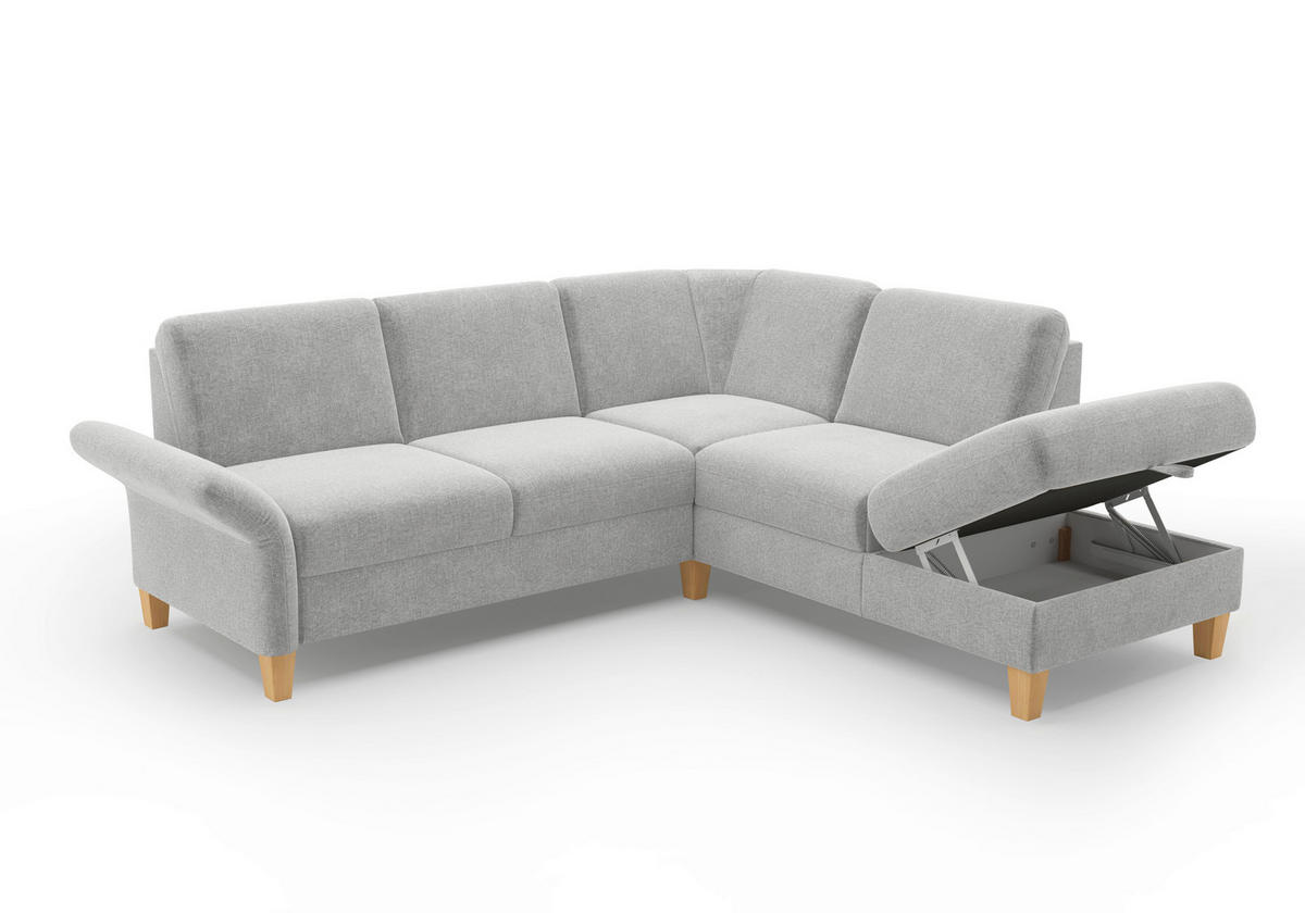 ECKSOFA ROCHELLE E Hellgrau Flachgewebe  - Eichefarben/Hellgrau, KONVENTIONELL, Holz/Textil (240/216cm) - Sit & More