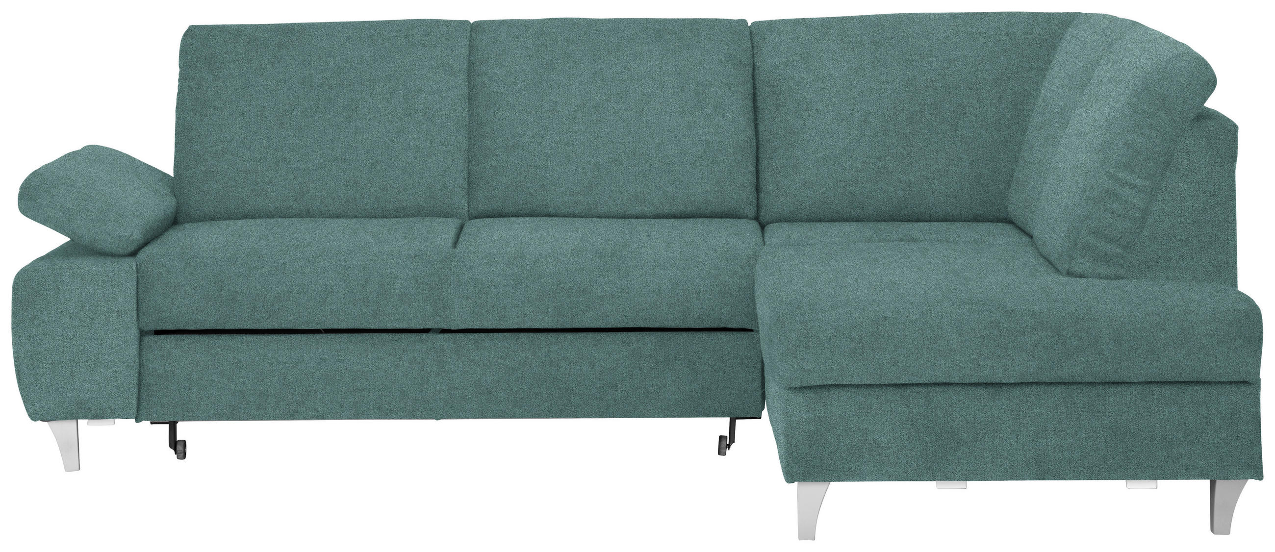 ECKSOFA in Flachgewebe Petrol  - Silberfarben/Petrol, Konventionell, Holz/Textil (255/186cm) - Cantus