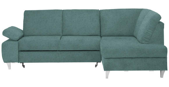 ECKSOFA in Flachgewebe Petrol  - Silberfarben/Petrol, KONVENTIONELL, Holz/Textil (255/186cm) - Cantus