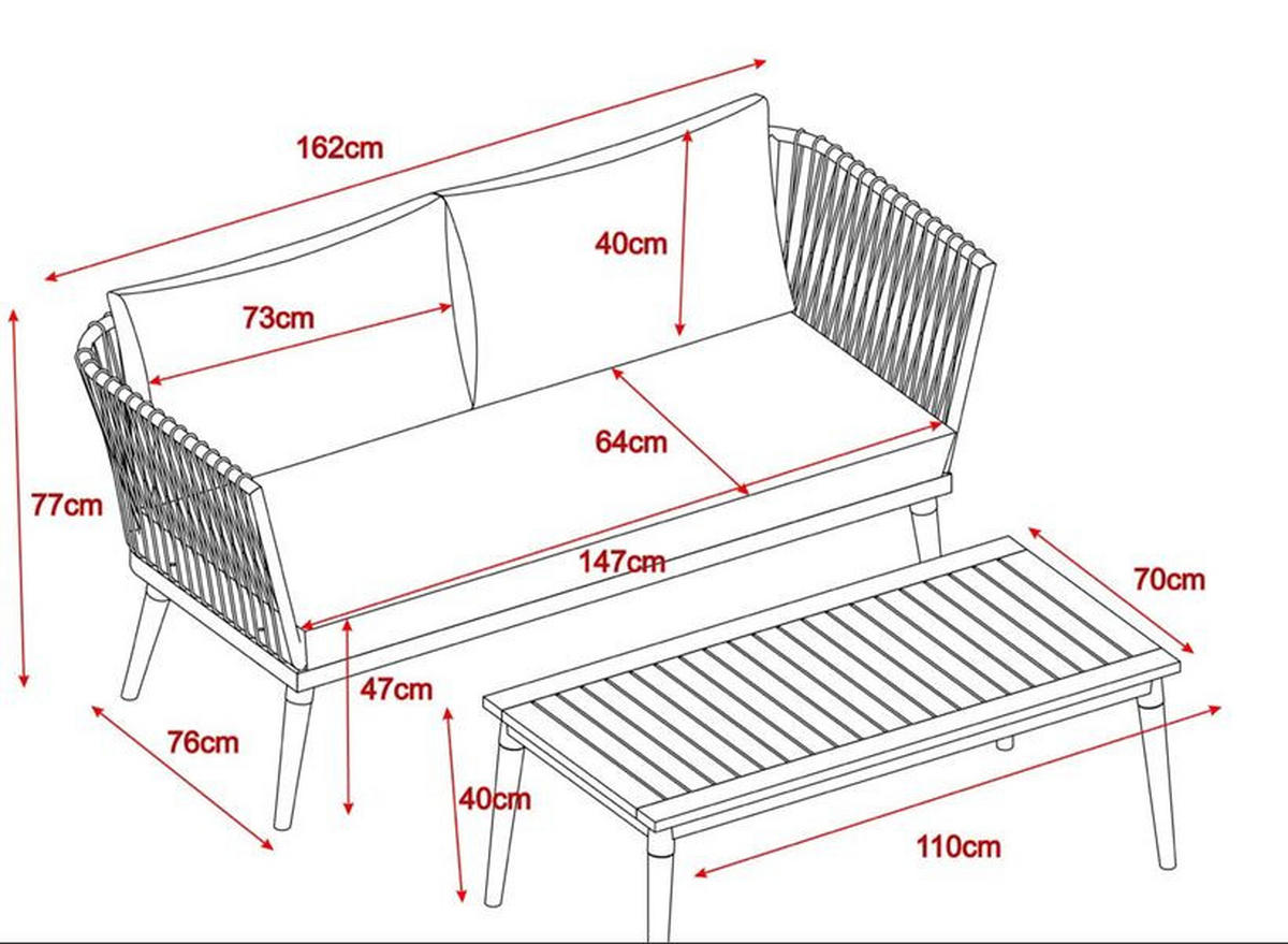 GARTENSET   - Schwarz/Akaziefarben, Modern, Holz/Textil (110/161,7/40/75,8/70/77cm) - Ambia Garden