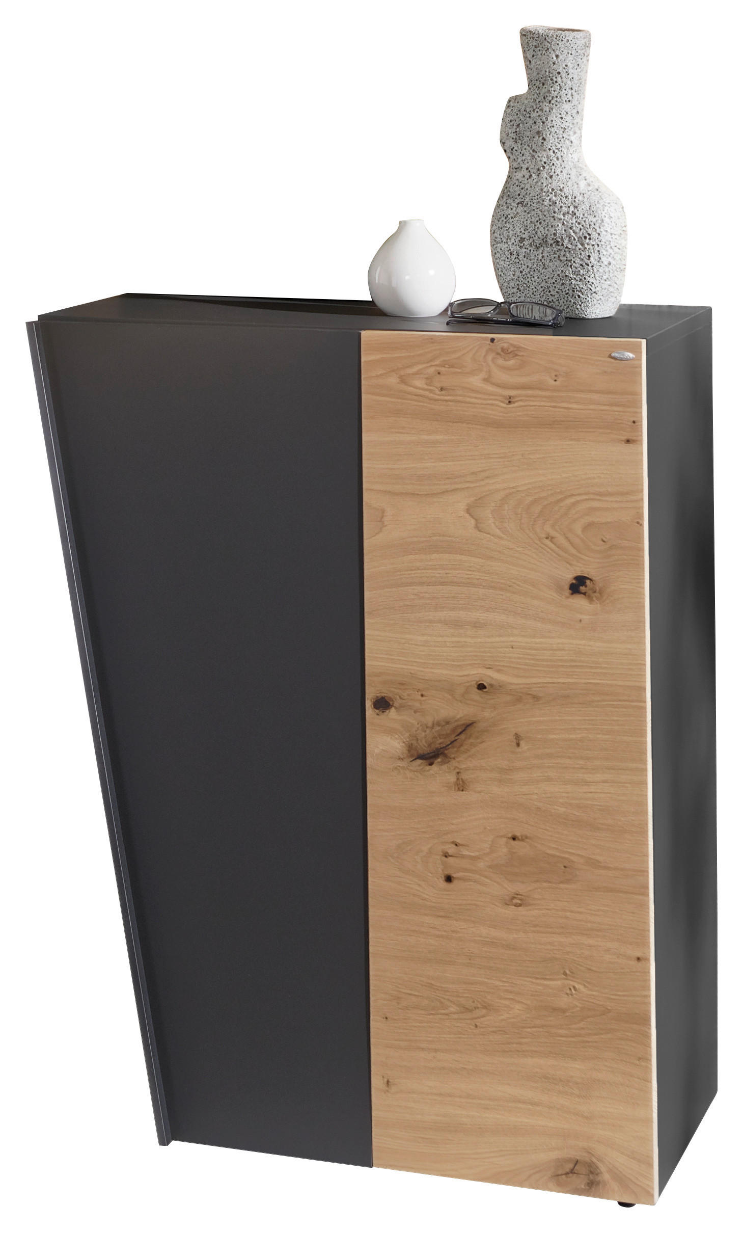 SCHUHSCHRANK Wildeiche furniert, massiv Graphitfarben, Wildeiche  - Wildeiche/Graphitfarben, Natur, Holz/Holzwerkstoff (71,8/98/44,3cm) - Voglauer