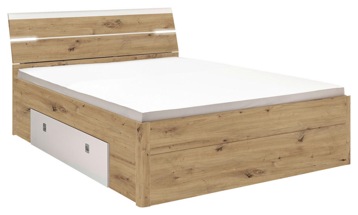 STAURAUMBETT 160/200 cm,  in Weiß, Eiche Artisan,  - Schwarz/Weiß, KONVENTIONELL, Holzwerkstoff/Kunststoff (160/200cm) - MID.YOU