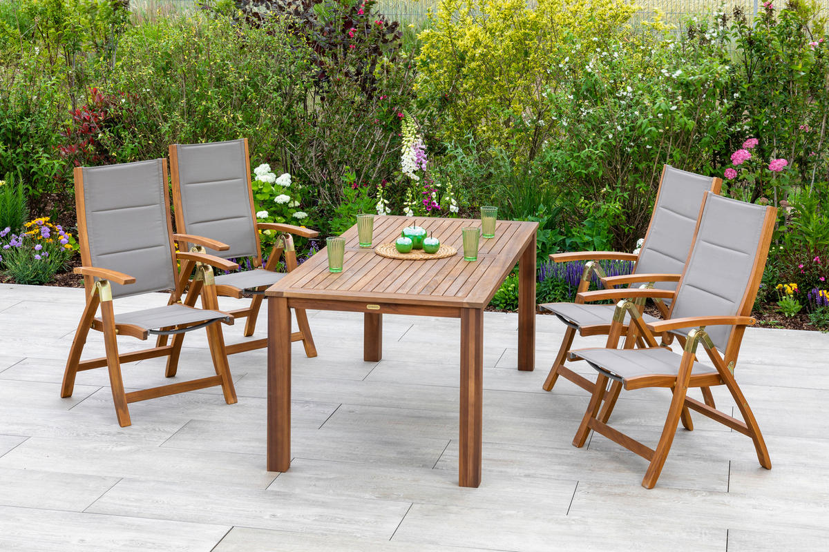 GARTENKLAPPSESSEL in Holz, Textil Grau, Akaziefarben  - Grau/Akaziefarben, ROMANTIK / LANDHAUS, Holz/Textil (61,5/110,5/68cm) - Gardenson