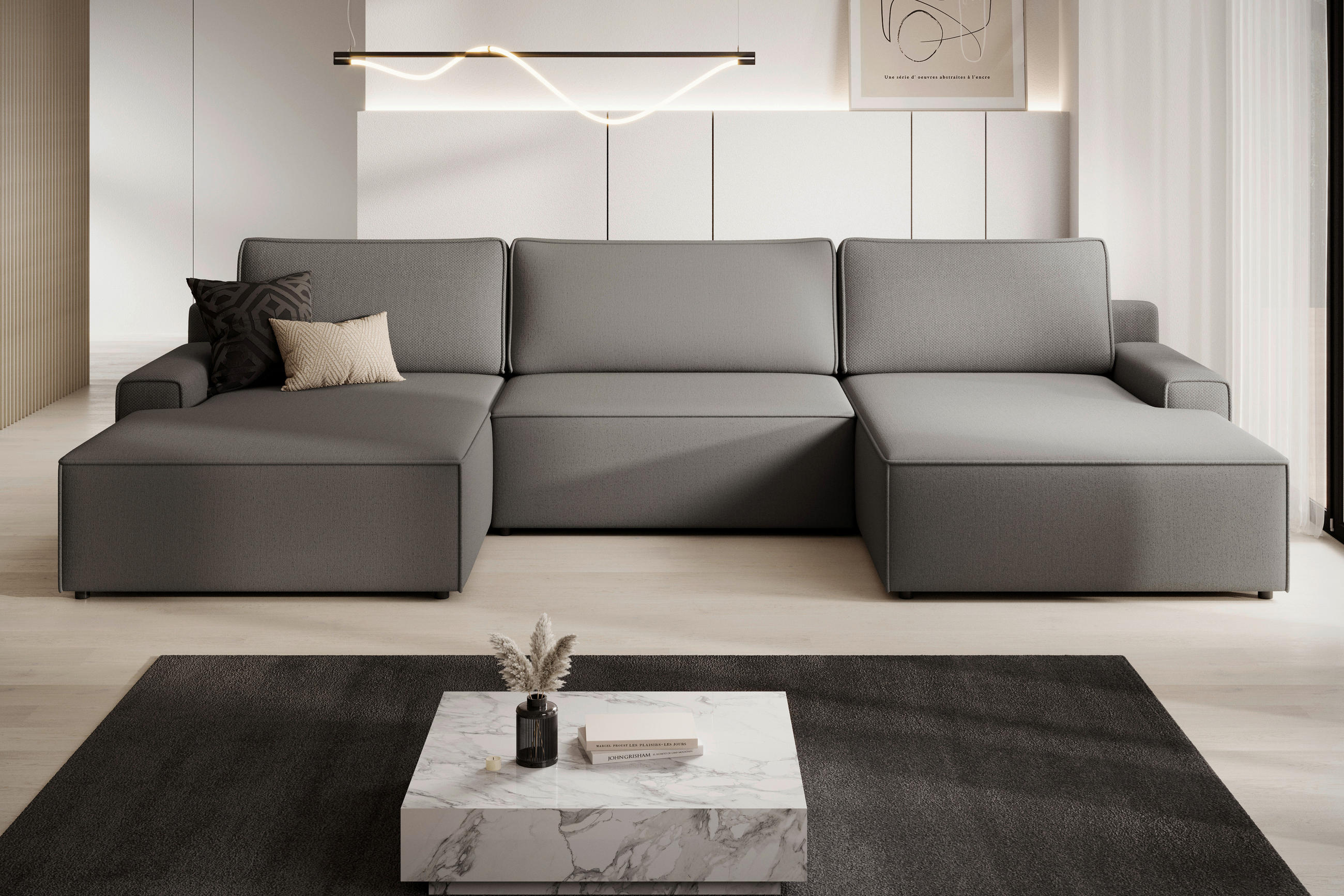 WOHNLANDSCHAFT CHALLENGE Graphitfarben Struktur  - Schwarz/Graphitfarben, MODERN, Kunststoff/Textil (168/333/168cm) - Trendmanufaktur