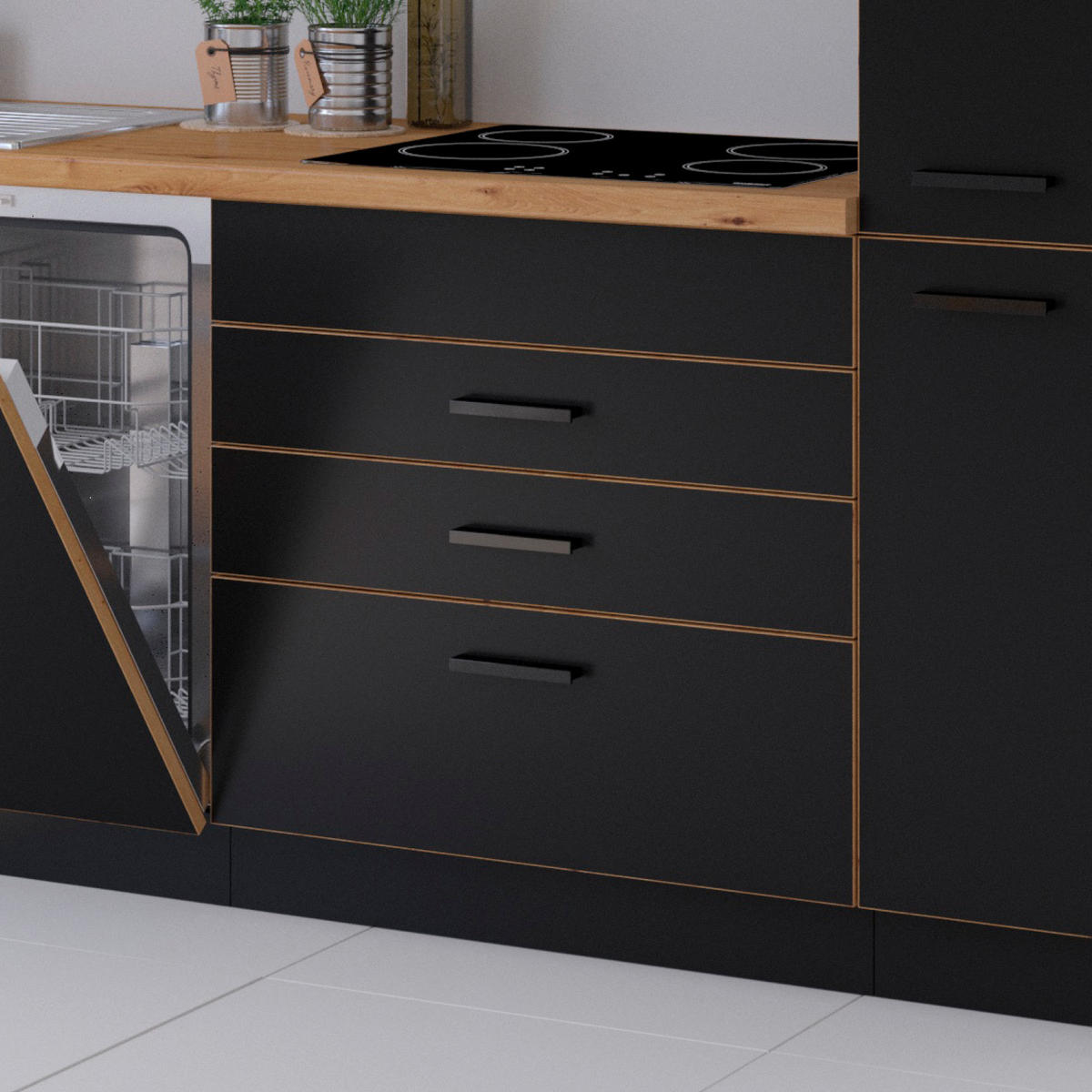KUHINJSKI BLOK BREZ APARATOV - črna/hrast artisan, Design, umetna masa/leseni material (280cm) - P & B