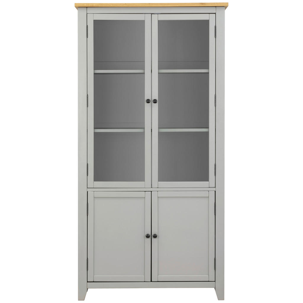 Thumbnail - Mid.you Vitrine, Grau, Klar, Natur, Holzwerkstoff, Eiche, Kiefer, furniert, massiv, 2 Fächer, 100x195x43 cm, Wohnzimmer,...