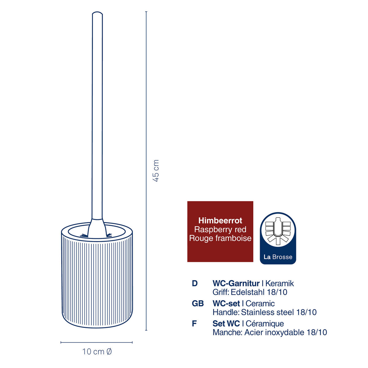 WC-BÜRSTENGARNITUR - Edelstahlfarben/Rot, Basics, Keramik/Kunststoff (10/45cm) - Kela