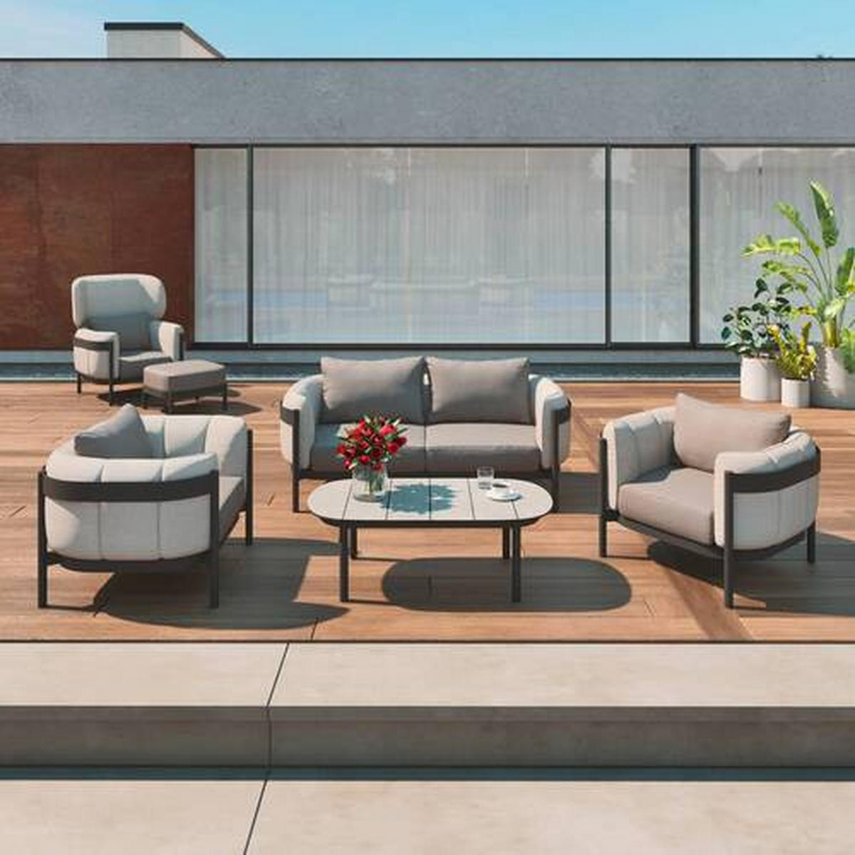 HOCKER beschichtet Taupe  - Taupe, Design, Textil/Metall (65/42/65cm) - Lomoco