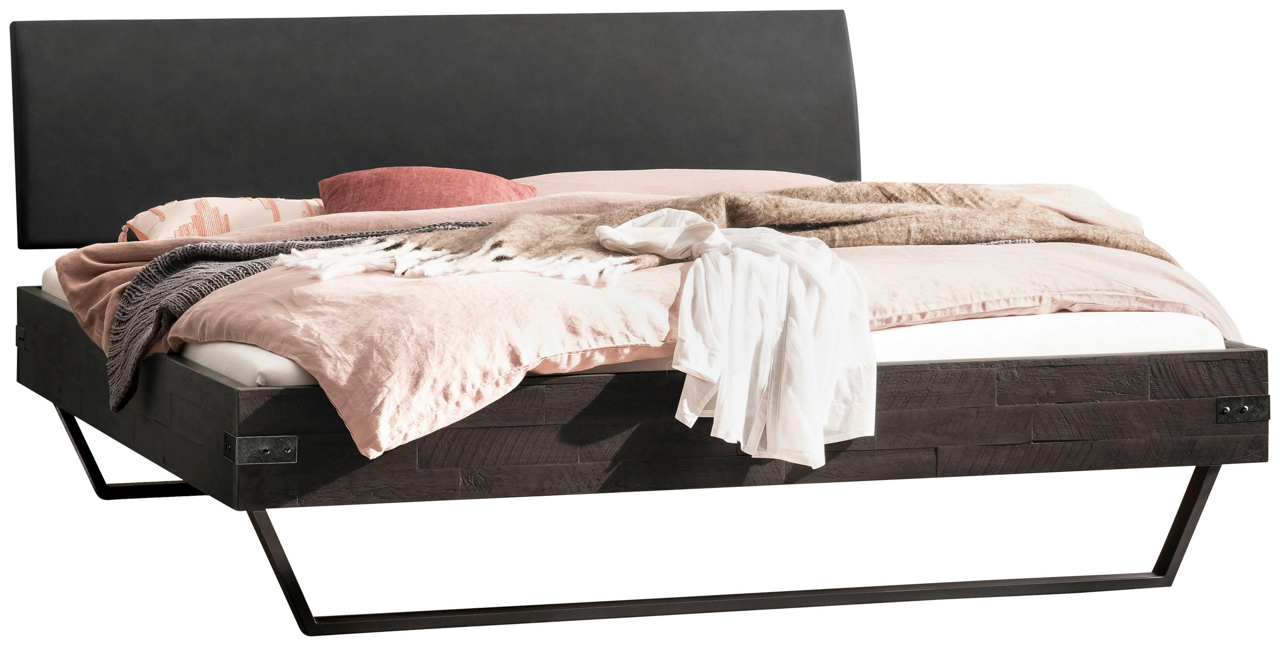 BETT 140/200 cm  in Anthrazit, Grau, Akaziefarben  - Anthrazit/Grau, Design, Holz/Metall (140/200cm) - Hasena