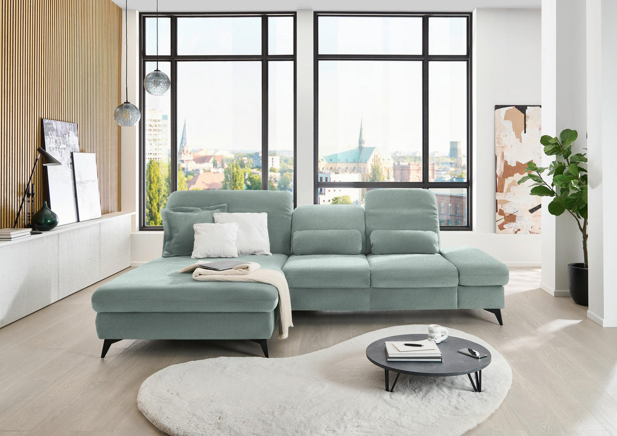 ECKSOFA Chenille Mintgrün  - Schwarz/Mintgrün, Design, Textil/Metall (198/288cm) - Beldomo Style