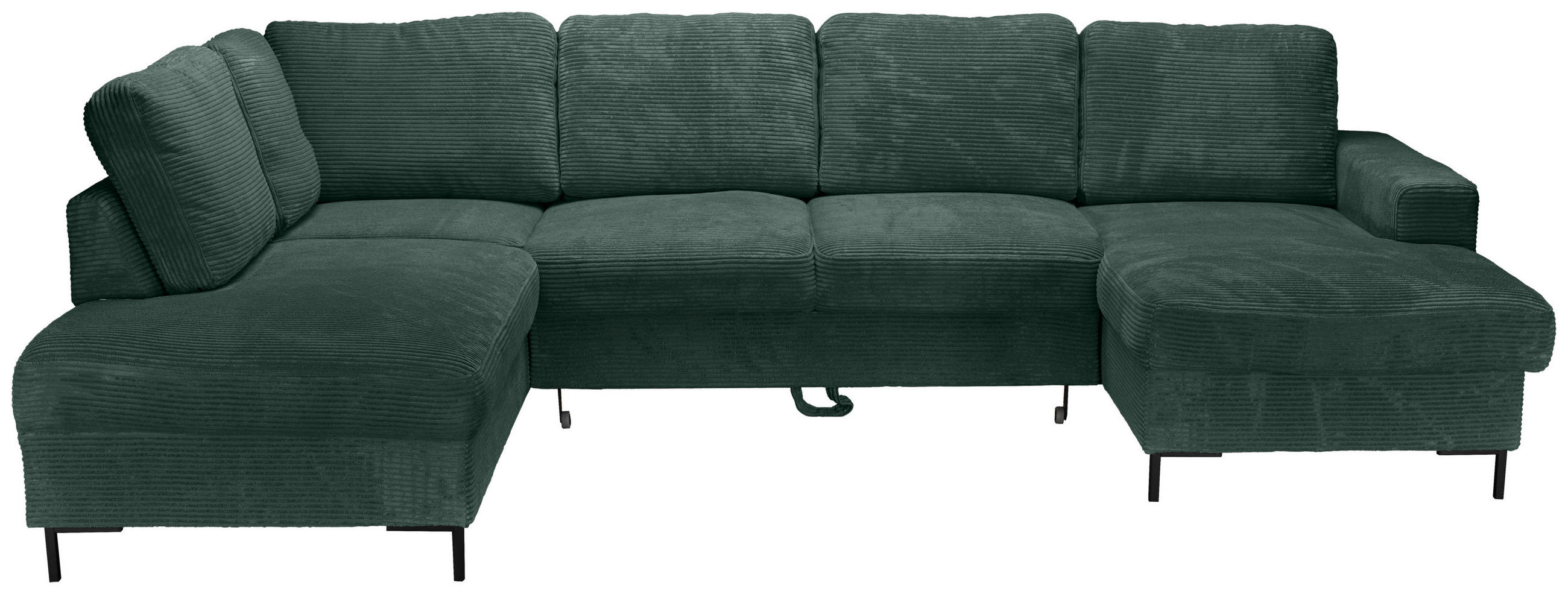 WOHNLANDSCHAFT Dunkelgrün Cord  - Dunkelgrün/Schwarz, KONVENTIONELL, Textil/Metall (197/303/148cm) - Carryhome