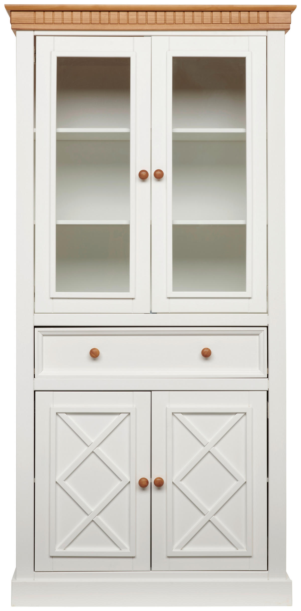 VITRINE  in massiv Kiefer Naturfarben, Weiß  - Weiß/Naturfarben, ROMANTIK / LANDHAUS, Glas/Holz (100/207/44cm) - MID.YOU