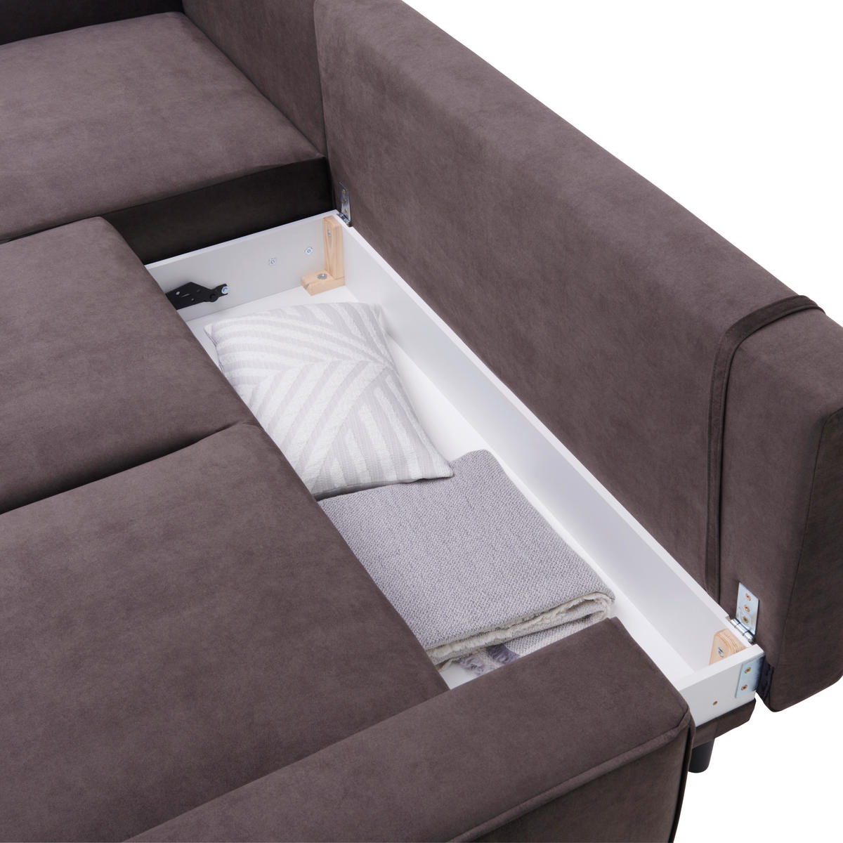 ECKSOFA in Velours Taupe  - Taupe/Schwarz, Konventionell, Holz/Textil (161/260cm) - Carryhome