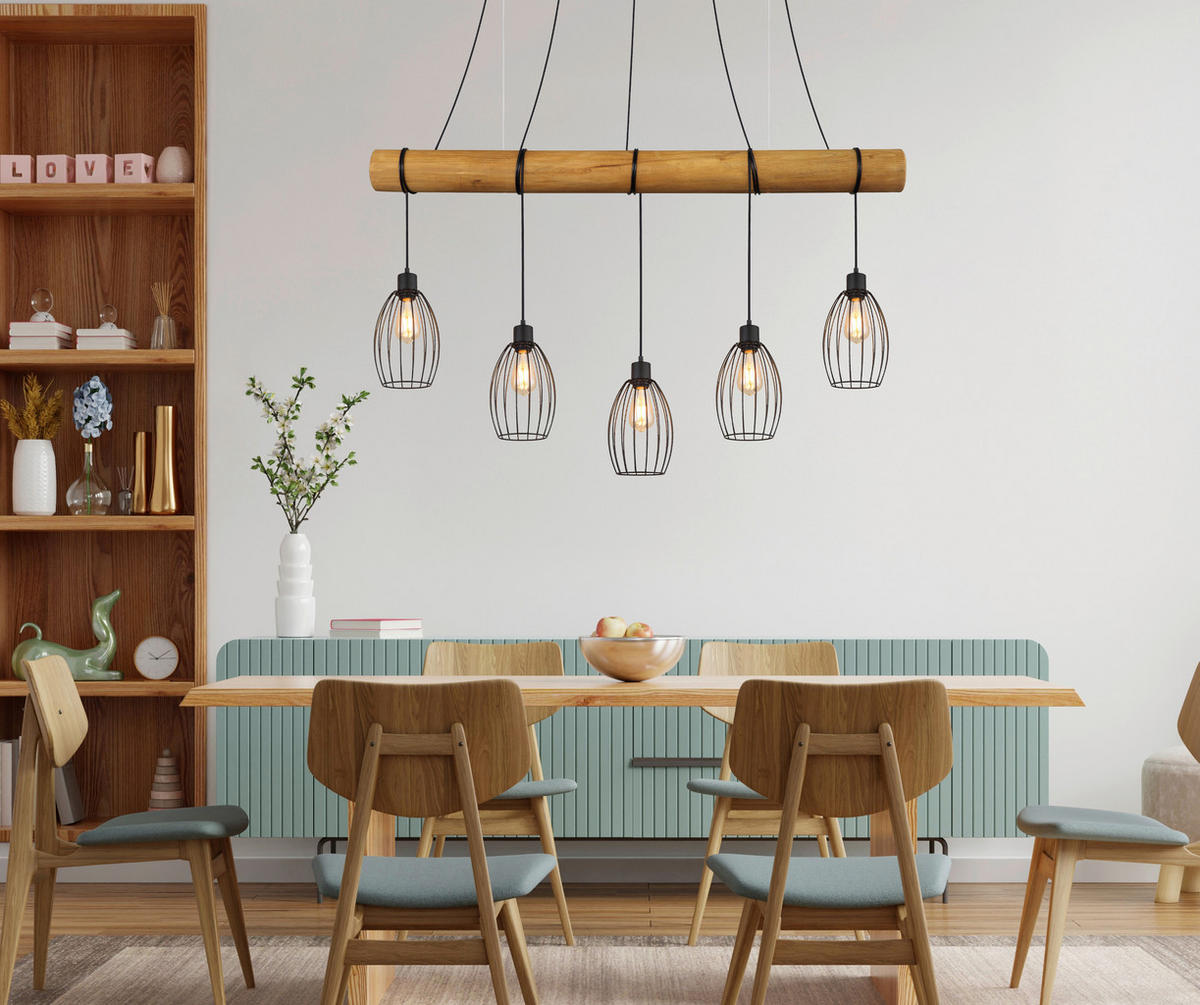 HÄNGELEUCHTE Berti 140/16/150 cm  - Schwarz/Braun, Design, Holz/Kunststoff (140/16/150cm) - Globo