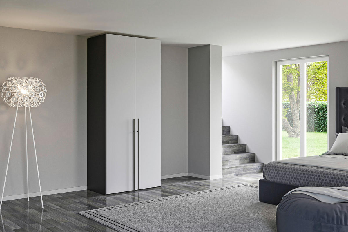 DREHTÜRENSCHRANK 102/220/59 cm,  in Schwarz, Hellgrau, 2-türig  - Titanfarben/Hellgrau, Design, Glas/Holzwerkstoff (102/220/59cm) - Jutzler