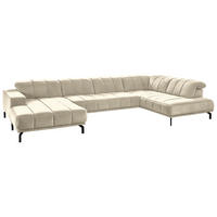 WOHNLANDSCHAFT Creme, Naturfarben Velours  - Creme/Schwarz, Design, Textil/Metall (195/383/219cm) - Beldomo Style