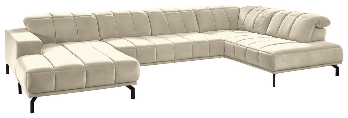 WOHNLANDSCHAFT Creme, Naturfarben Velours  - Creme/Schwarz, Design, Textil/Metall (195/383/219cm) - Beldomo Style