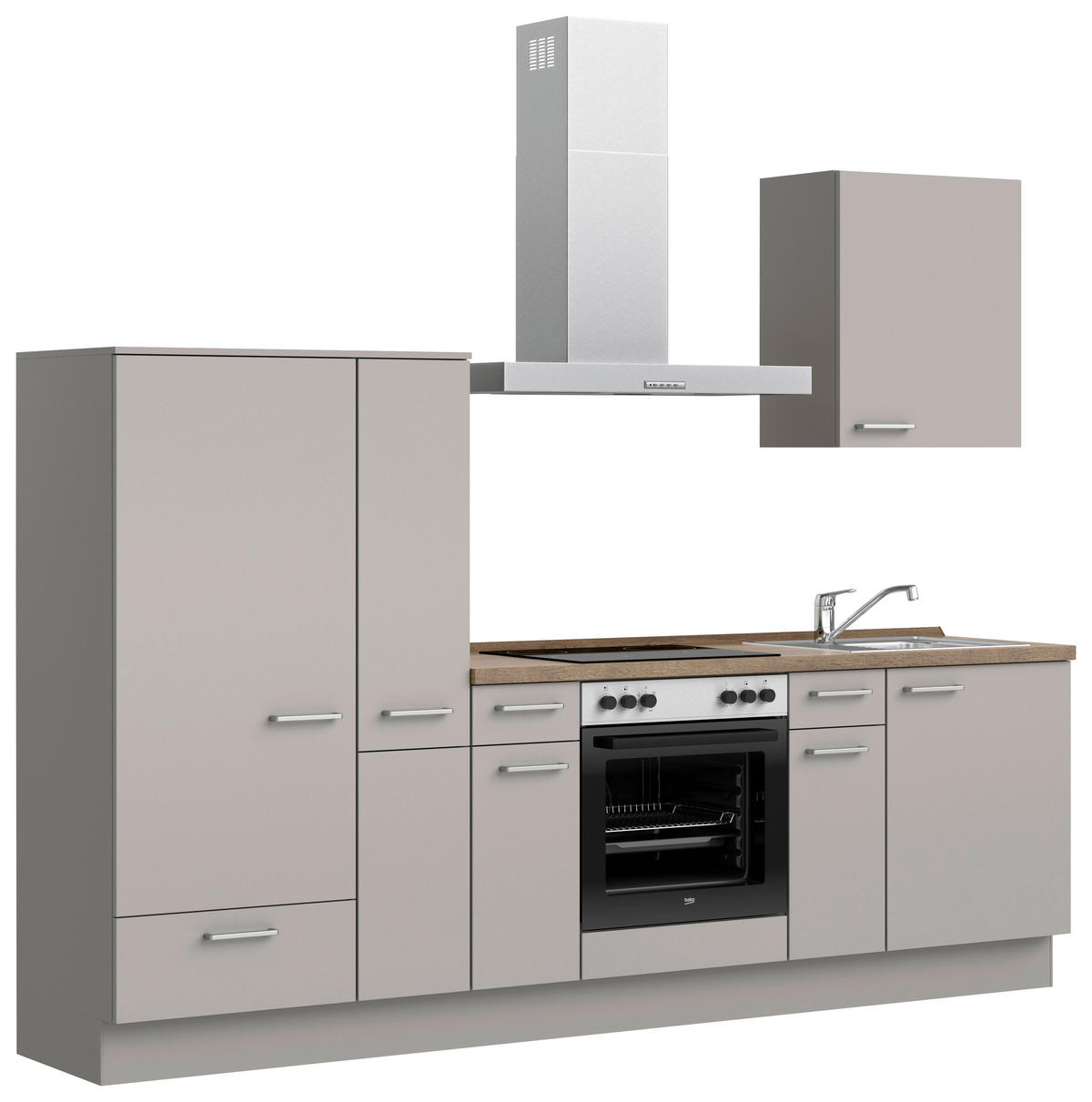 KÜCHENBLOCK Touch 270 cm  in Grau, Eiche dunkel  - Eiche dunkel/Edelstahlfarben, MODERN, Holzwerkstoff/Metall (270cm) - Nobilia