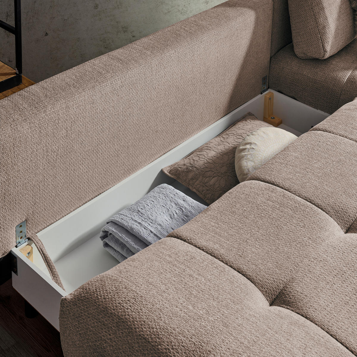 ECKSOFA in Chenille Hellbraun  - Hellbraun/Schwarz, Modern, Textil/Metall (290/182cm) - Hom`in