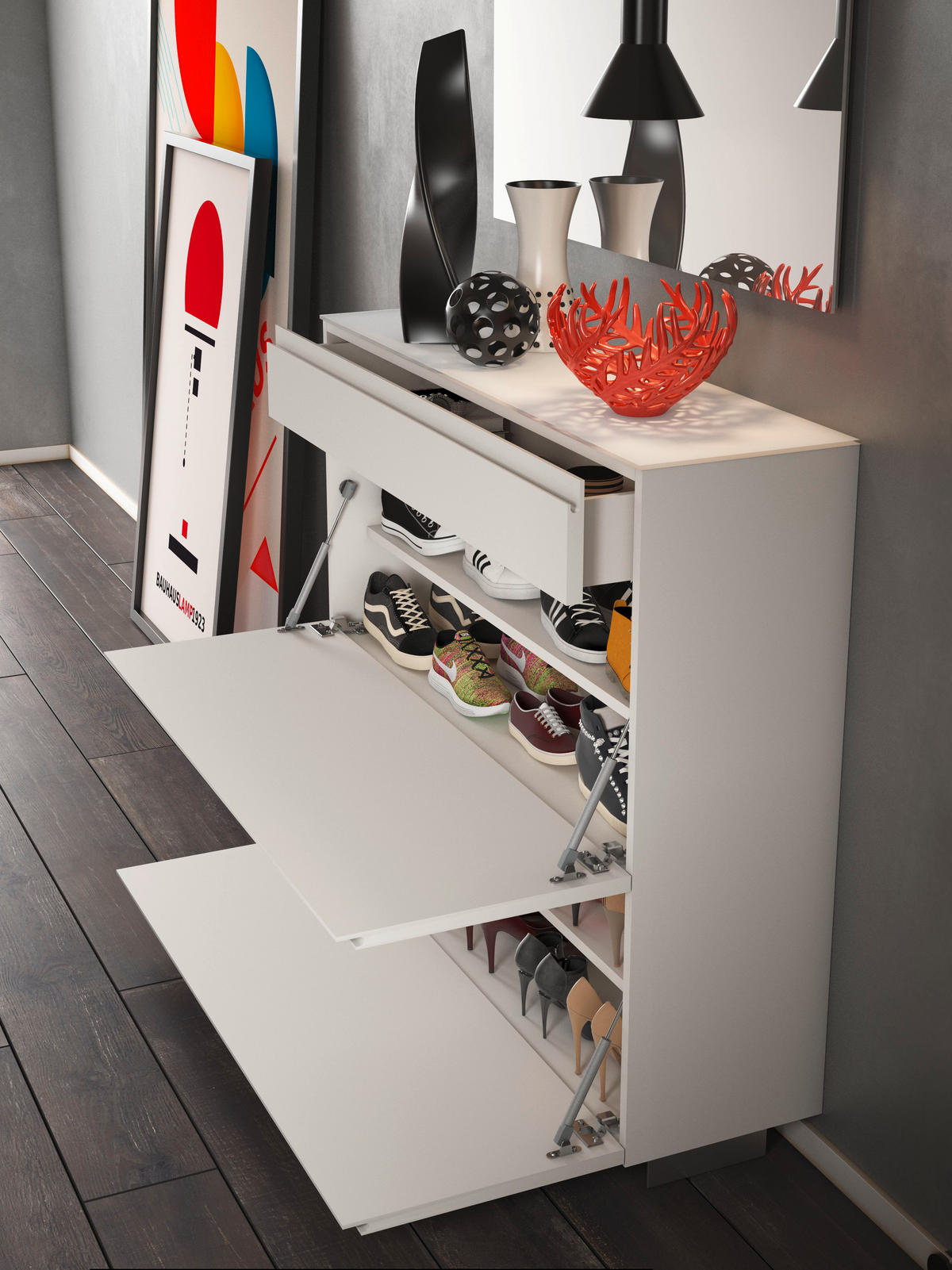 SCHUHKIPPER  in 60/104/33 cm  - Chromfarben/Weiß, Design, Glas/Holzwerkstoff (60/104/33cm) - Moderano