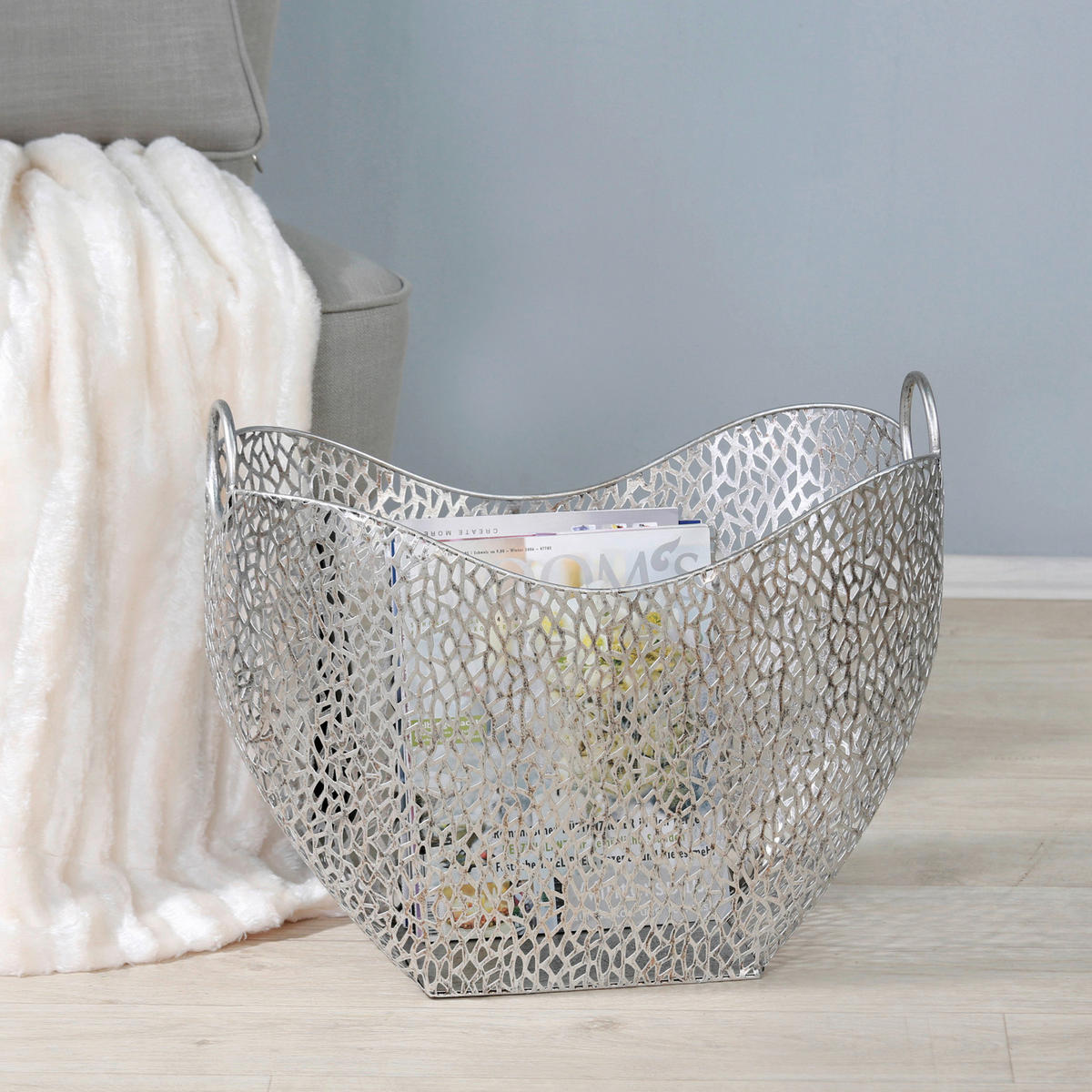 ZEITUNGSSTÄNDER  - Silberfarben, Basics, Metall (52/41,5/27cm)