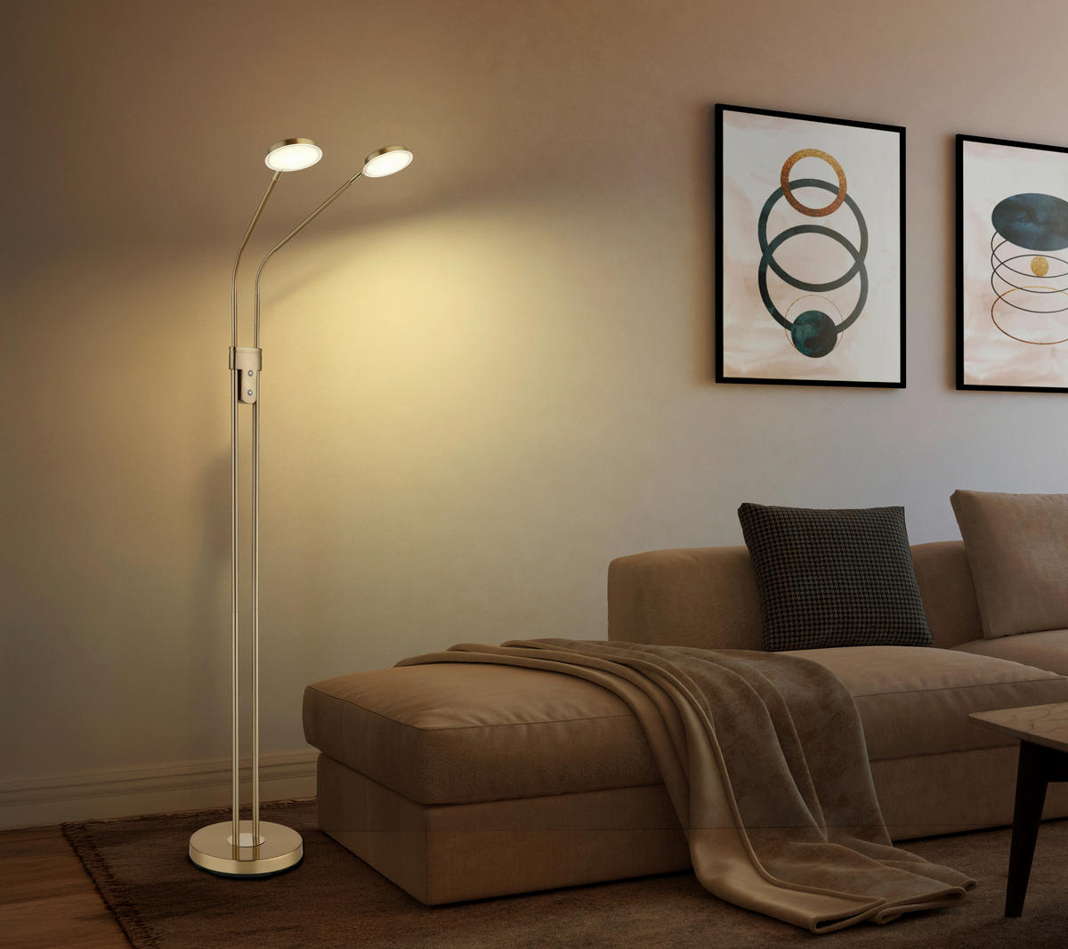 LED-STEHLEUCHTE Silvio 93/25 cm  - Messingfarben/Schwarz, Design, Kunststoff/Metall (93/25cm) - Globo