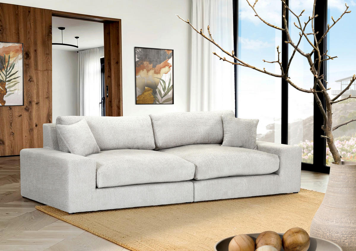 BIGSOFA Struktur, Bouclé Greige  - Greige/Schwarz, MODERN, Kunststoff/Textil (240/76/125cm) - Landscape