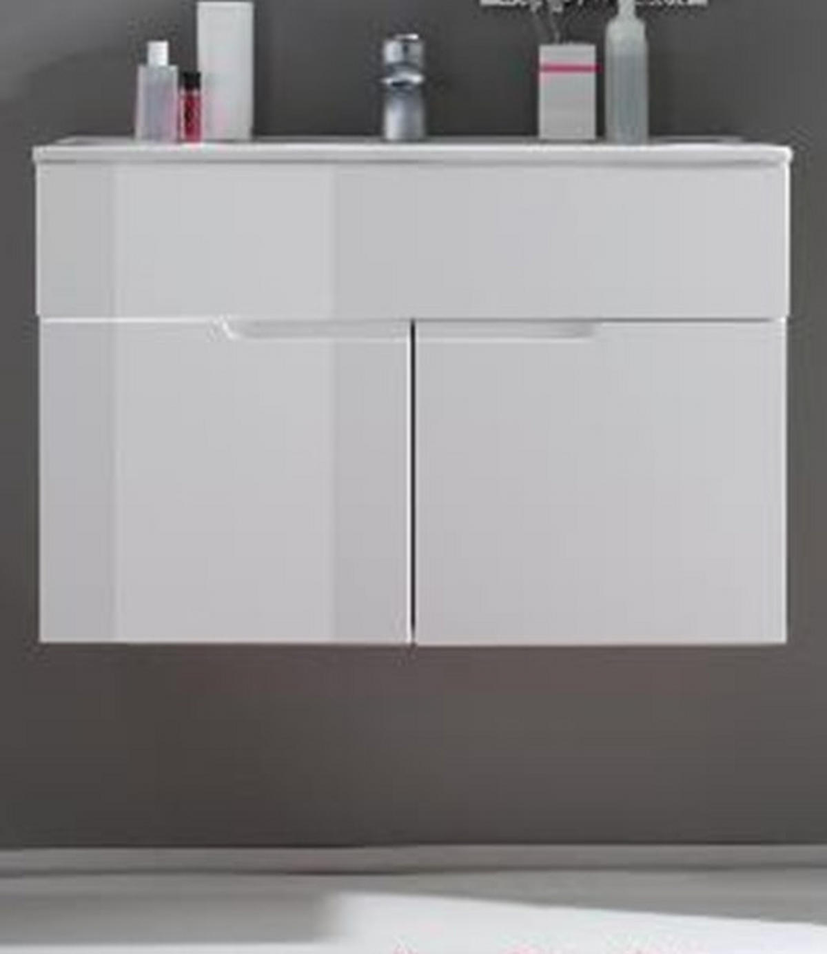 SKŘÍŇKA S UMYVADLEM, vysoce lesklá bílá - bílá/barvy hliníku, Design, kompozitní dřevo/přírodní materiály (81/55/47cm) - Venda