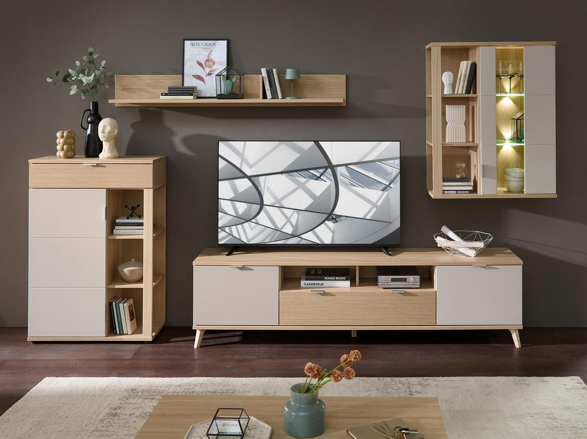 HÄNGEVITRINE Eichefarben, Kaschmir  80/101/38 cm  - Kaschmir/Eichefarben, Basics, Glas/Holzwerkstoff (80/101/38cm) - Stylife